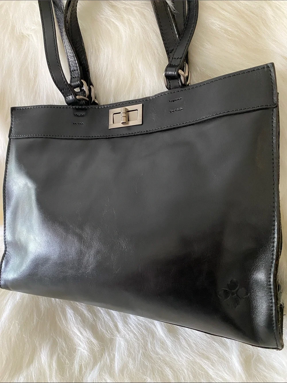 Patricia Nash Lucinda Full-Grain Leather Medium Tote Bag in Polished Black